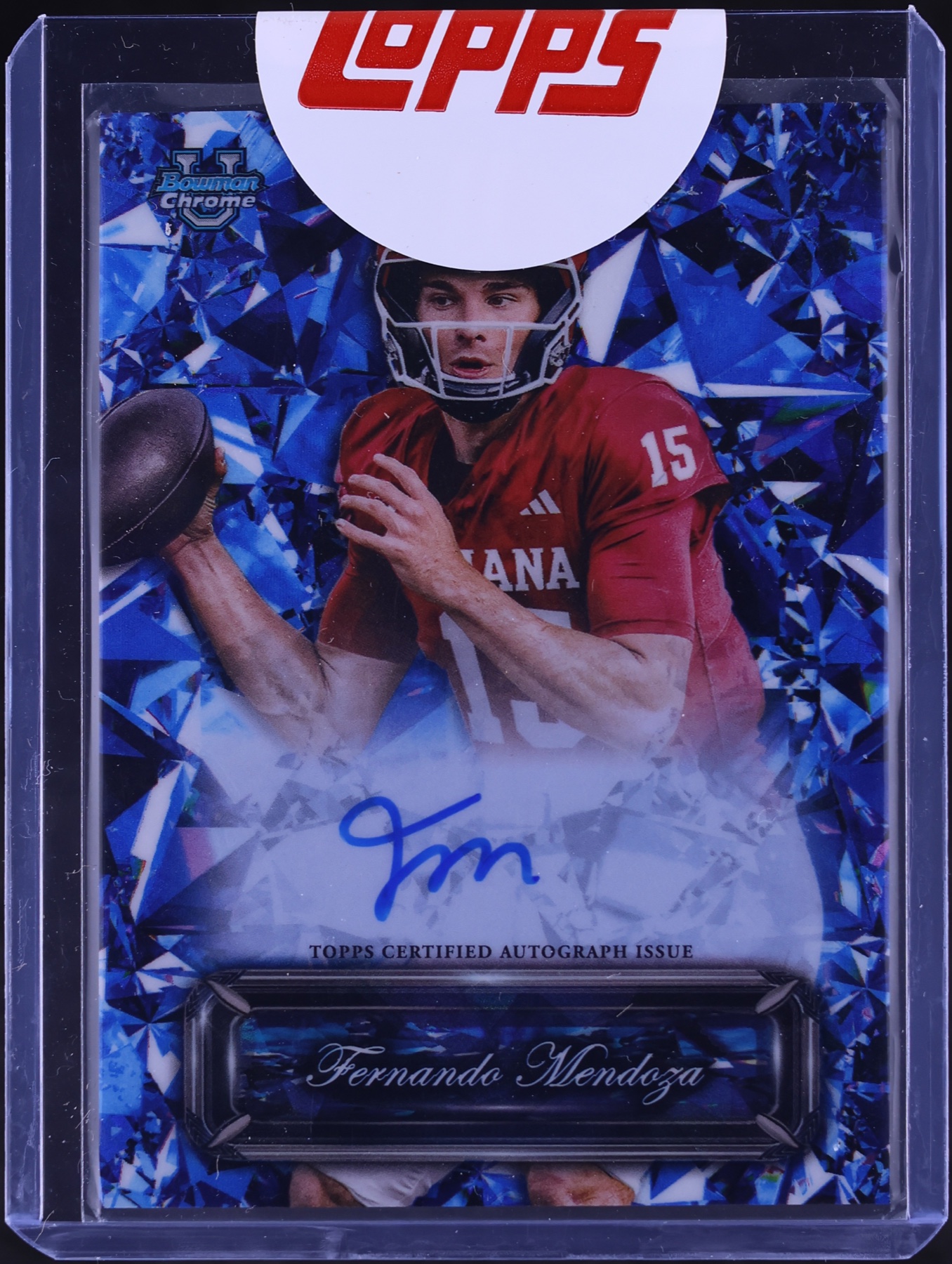 2025 Bowman Chrome University Sapphire Selections Fernando Mendoza rookie autograph